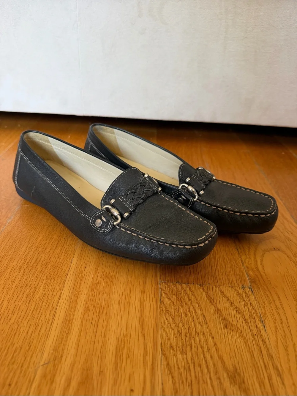 Geox Black Leather Slip-On Driving Loafers